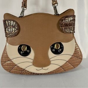 AMLIYA, Cat Face Brown and Cream Shoulder Bag